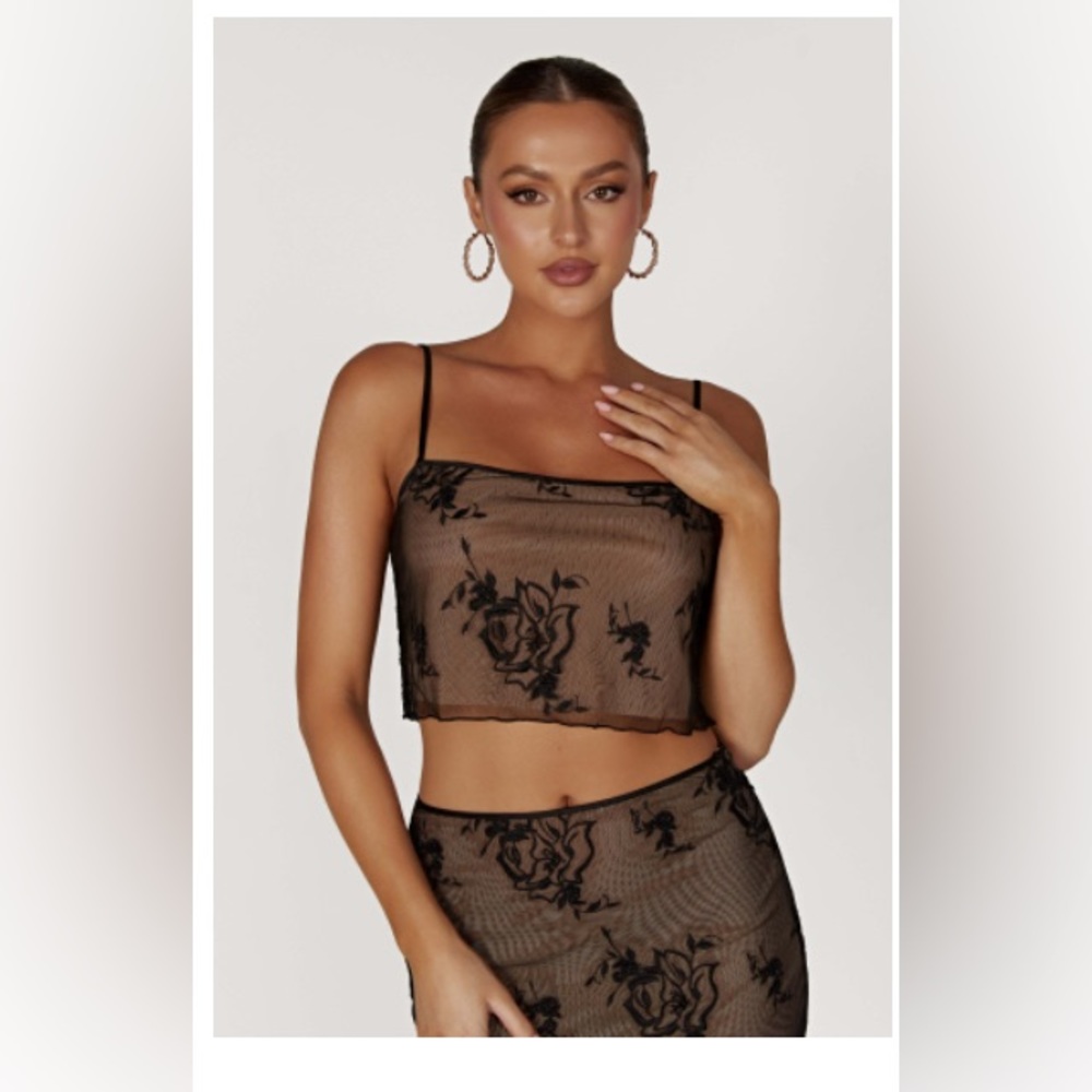 Meshki: Xena Embroidered Mesh Cami Top & Mesh Midi Skirt